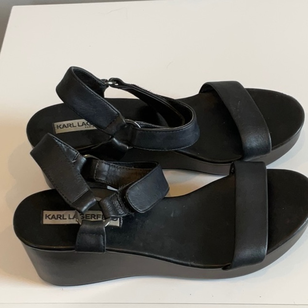 Karl Lagerfeld Black Wedge Sandals